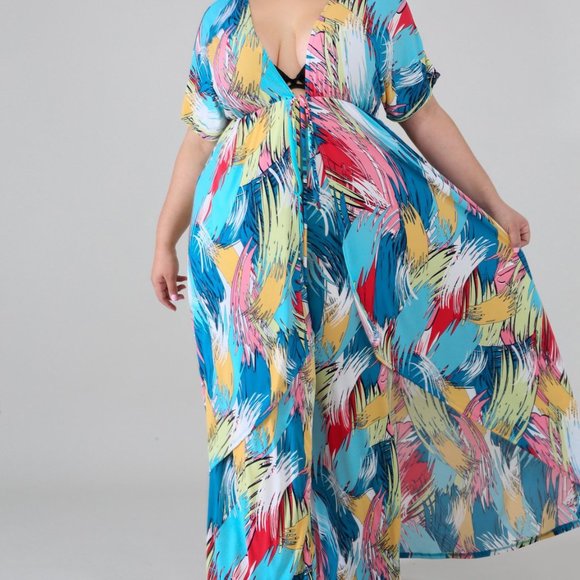 Plus Size Color Streaks Maxi Set - Picture 1 of 5
